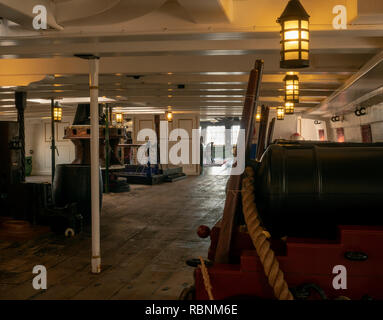 HMS Trincomalee, National Museum of The Royal Navy, Hartlepool, County Durham, England, UK - view of the lower deck. Stock Photo