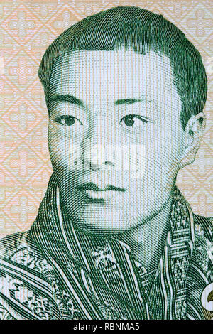 Jigme Dorji Wangchuck portrait from Bhutanese money Stock Photo