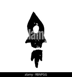 Grunge rocket ship with fire. Flying space rocket vector illustration. Stock Vector