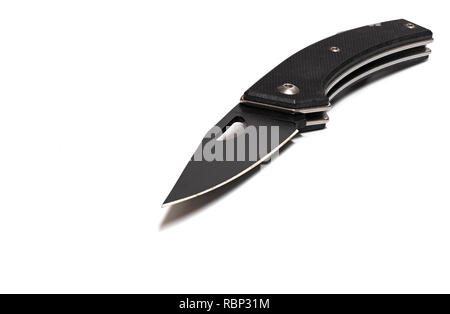 Closeup Folding Knife Isolated on White Background with Copy Space Stock Photo