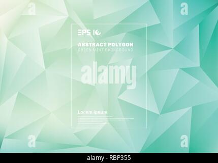 Abstract low polygon or triangles pattern on blue green mint background and texture. Vector illustration Stock Vector