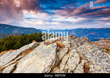 Fantastic mountain landscape. Overcast colorful sky. Carpathian ...