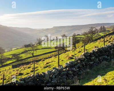 Looking along Bisopdale on a sunny winter day Yorkshire Dales England Stock Photo