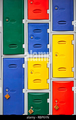 Colourful left luggage lockers at the National Wallace Monument, City of Stirling, Scotland. Stock Photo