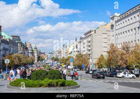 Prague Wenceslas Square Prague a wide boulevard of shops hotels and gardens in the historic centre Prague Czech Republic Europe Stock Photo