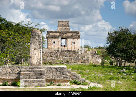 Mexico – Jan 16 2007: Temple of the Sun or Seven Dolls from Sacbe 1 at Dzibilchaltún Mayan archaeological  site near Merida Stock Photo