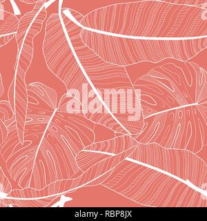 Abstract tropical palm  leaf seamless pattern background. Vector Illustration Stock Vector