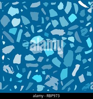 Texture of terrazzo tile with pebbles and stone. Abstract blue vector background. Stock Vector