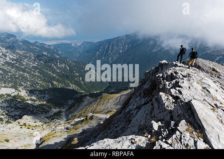 Distant view of Enipeas Gorge on Mount Olympus, the highest mountain of ...