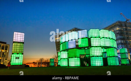 Polaris - the light installation containing computer-controlled LED lights, by Mark Robinson at the centre of Liverpool ONE shopping centre, Merseyside Stock Photo