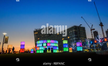 Polaris - the light installation containing computer-controlled LED lights, by Mark Robinson at the centre of Liverpool ONE shopping centre, Merseyside Stock Photo