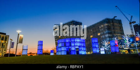 Polaris - the light installation containing computer-controlled LED lights, by Mark Robinson at the centre of Liverpool ONE shopping centre, Merseyside Stock Photo