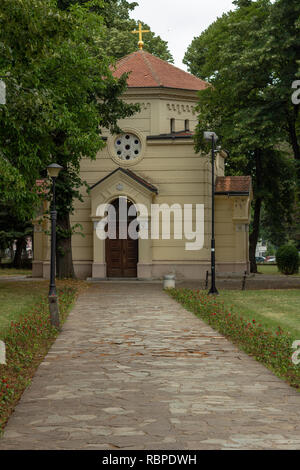 During the First Serbian Uprising, occupying Turkish forces created a tower from the skulls of Serbian rebels. This chapel was built around the tower  Stock Photo