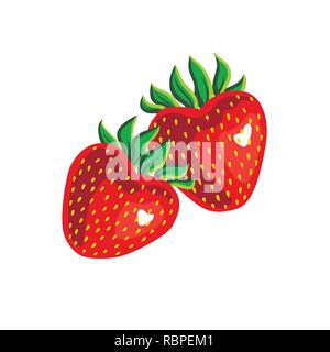 Two strawberries isolated on white background. Strawberries in the shape of heart Stock Vector