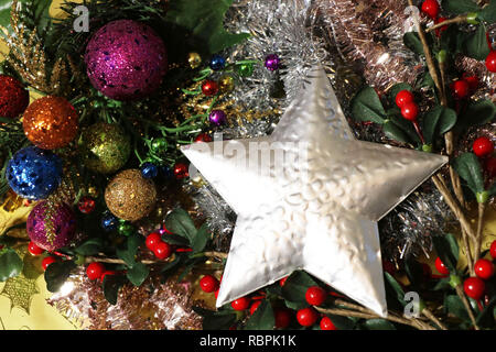 Christmas Decorations Baubles & Santa Teddy Stock Photo