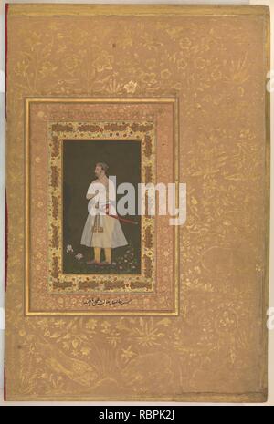 ‘Portrait of Jahangir Beg, Jansipar Khan‘, Folio from the Shah Jahan Album Stock Photo