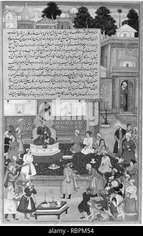 ‘Sultan Bayazid before Timur‘, Folio from an Akbarnama (History of Akbar) Stock Photo