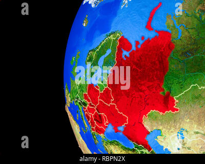 Eastern Europe on realistic model of planet Earth with country borders ...