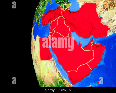 Middle East on realistic model of planet Earth with country borders and ...