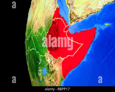 Horn of Africa on realistic model of planet Earth with country borders ...
