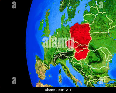Visegrad Group from space on realistic model of planet Earth with country borders and detailed planet surface. 3D illustration. Elements of this image Stock Photo