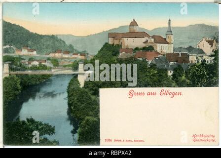01034-Elbogen-1899-Schloß Elbogen mit Brücke über die Tepl-Brück & Sohn Kunstverlag. Stock Photo