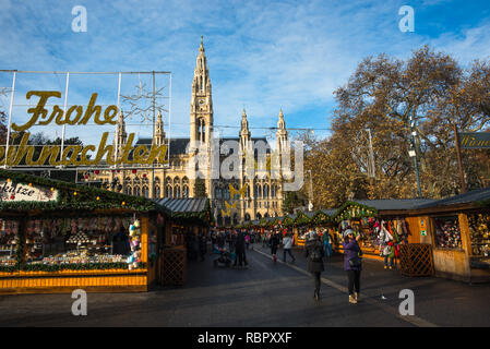 Christmas Market at Neues Rathaus (City Hall) building, Vienna, Austria. Stock Photo