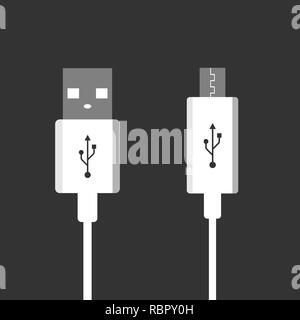 Micro USB cables. USB connection. Vector illustration flat Stock Vector