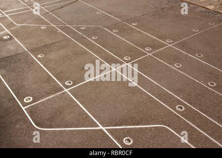 Subway Map Floating on a New York City Sidewalk by artist Françoise Schein, is a model of the Manhattan subway map on the sidewalk in SoHo, NYC Stock Photo