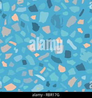 A texture of terrazzo seamless tile with pebbles and stone. Abstract blue vector background. Stock Vector