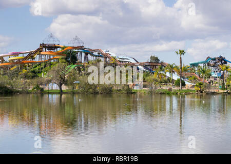 Water slide on the shoreline of a pond, Cunningham Lake, San Jose, south San Francisco bay, California Stock Photo