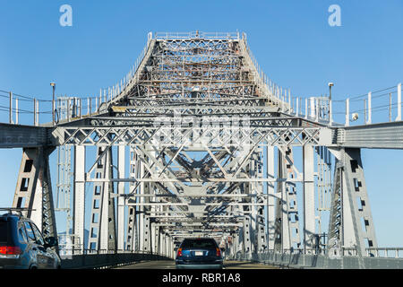 Driving on Richmond - San Rafael bridge (John F. McCarthy Memorial Bridge) on a sunny day, San Francisco bay, California Stock Photo