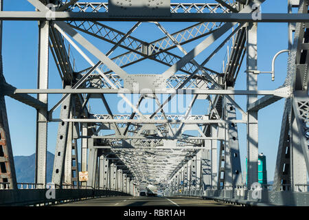 Driving on Richmond - San Rafael bridge (John F. McCarthy Memorial Bridge) on a sunny day, San Francisco bay, California Stock Photo