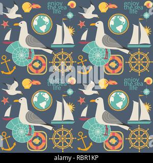 Nautical signs seamless pattern. Stock Vector