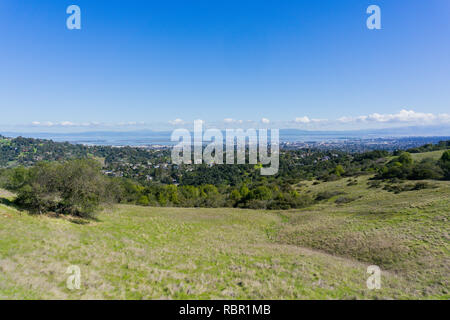 View towards Redwood City and San Carlos from Edgewood park, Silicon Valley, San Francisco bay, California Stock Photo