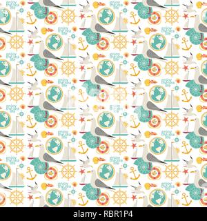 Nautical signs seamless pattern. Stock Vector