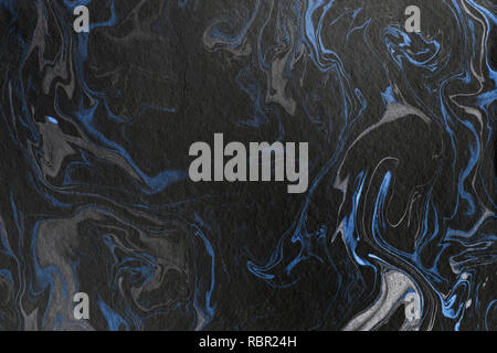 marble ink paper texture black grey blue Stock Photo