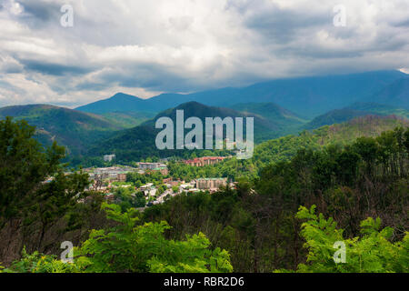 Gatlinburg Tennessee is well known at a gateway to the Great Smoky Mountain National Park. Stock Photo