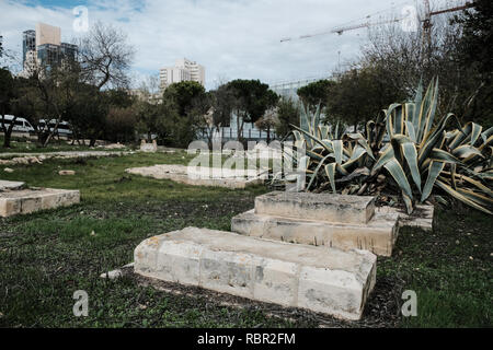 The Mamilla Cemetery is a historic Muslim cemetery located just to the west of the walls of the Old City of Jerusalem. The cemetery contains the remai Stock Photo