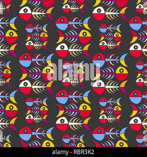 Seamless pattern with fishes. Hand drawn undersea world. Colorful artistic background. Can be used for wallpaper, textiles, wrapping, card, cover. Stock Vector