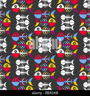 Seamless pattern with fishes. Hand drawn undersea world. Colorful artistic background. Can be used for wallpaper, textiles, wrapping, card, cover. Stock Vector