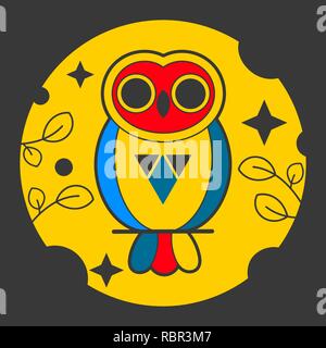 Owl Abstract Vector Sign, Emblem or Logo Template. Line Style Geometry Emblem. Stock Vector