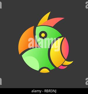 colorful illustration of the parrot with background, a small logo of an exotic bird Stock Vector