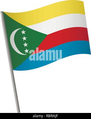 Comoros flag icon. National flag of Comoros on a pole vector illustration. Stock Vector