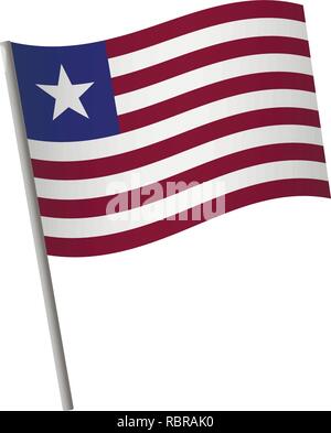 Liberia flag icon. National flag of Liberia on a pole vector illustration. Stock Vector