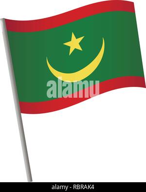 Mauritania flag icon. National flag of Mauritania on a pole vector illustration. Stock Vector