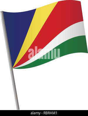 Seychelles flag icon. National flag of Seychelles on a pole vector illustration. Stock Vector