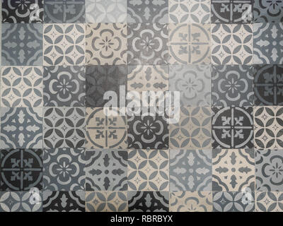 Beautiful Lisbon geometric Azulejo tile vector pattern, Portuguese or Spanish retro old tiles mosaic, Mediterranean seamless black and white design. O Stock Photo