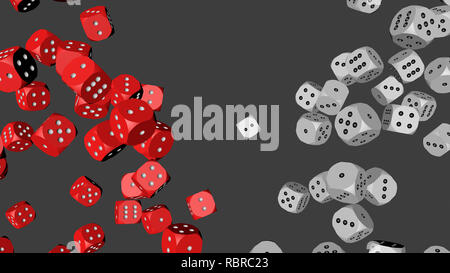 Red and White Dice, 3D illustration on Black Stock Photo