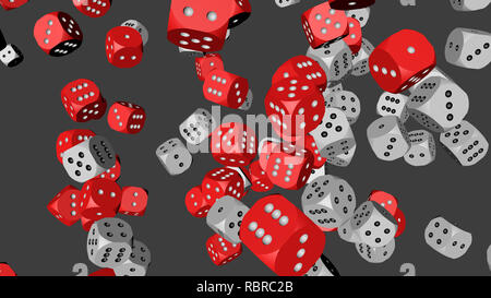 Red and White Dice, 3D illustration on Gray Stock Photo